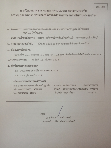 การเปิดเผยราคากลางและการคำนวณราคากลางงานก่อสร้าง​  โครงการก่อสร้างถนนคอนกรีตเสริมเหล็ก​ สายจากบ้านนายบุญสิน​ ถึงบ้านนางพร​หมู่ที่11​บ้านโนนชาด