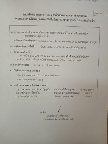 การเปิดเผยราคากลางและการคำนวณราคากลางงานก่อสร้าง ก่อสร้างถนนคอนกรีตเสริมเหล็กพร้อมวางท่อระบายน้ำ สายจากที่นานางสุภาพ ถึงที่นางพัชรินทร์ หมู่ที่3 บ้านทิก